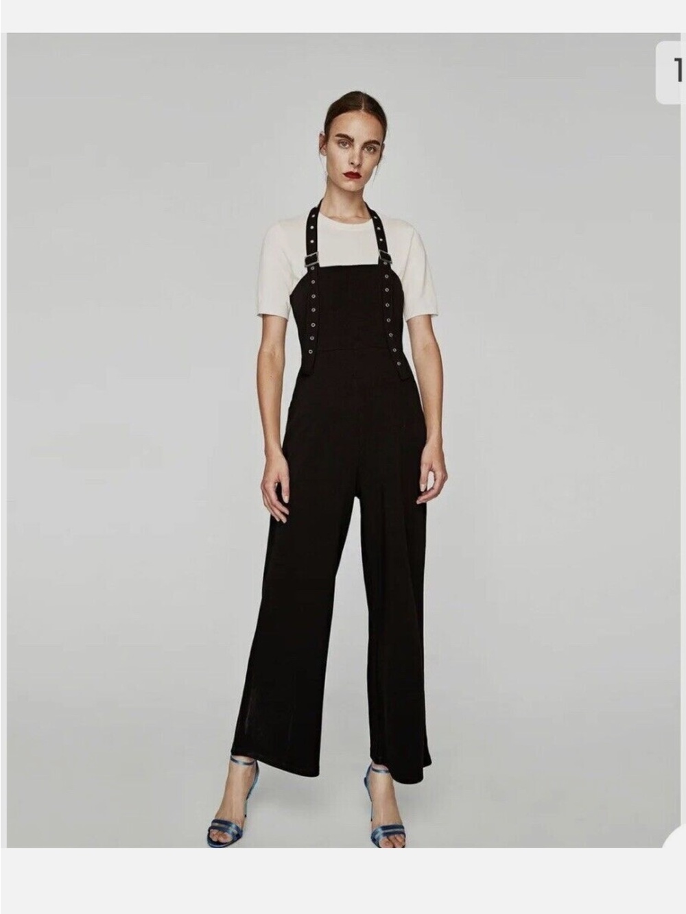 Zara Black Wide-Leg Belt-Strap Jumpsuit
